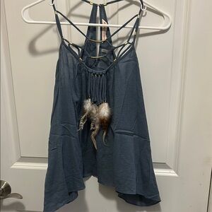 Boho Blue Halter Top with Feather Detail